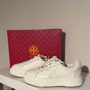 Never worn brand new Tory Burch Cream Embossed Sneakers